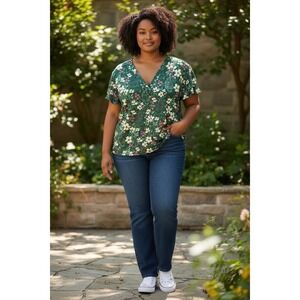 Emery Rose Women's Floral Short Sleeve Top 4XL Plus Size